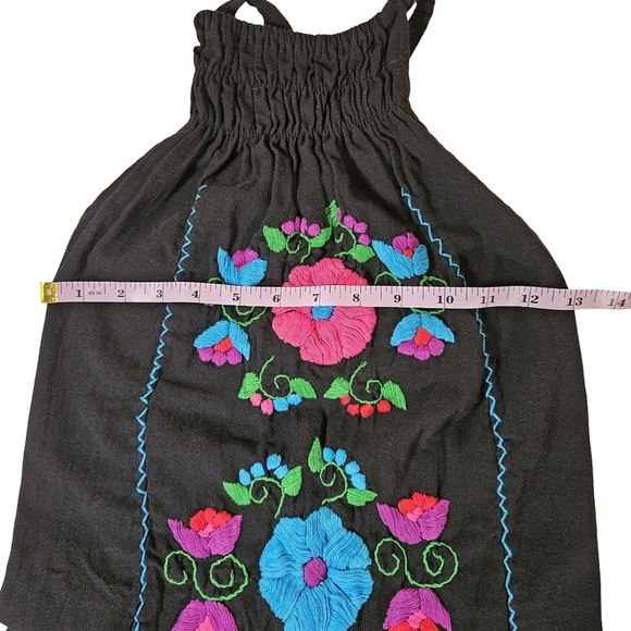 Gorgeous Floral Embroidered Black Halter Dress, Tie Neck, Elastic Back,XS/Small - Picture 10 of 10